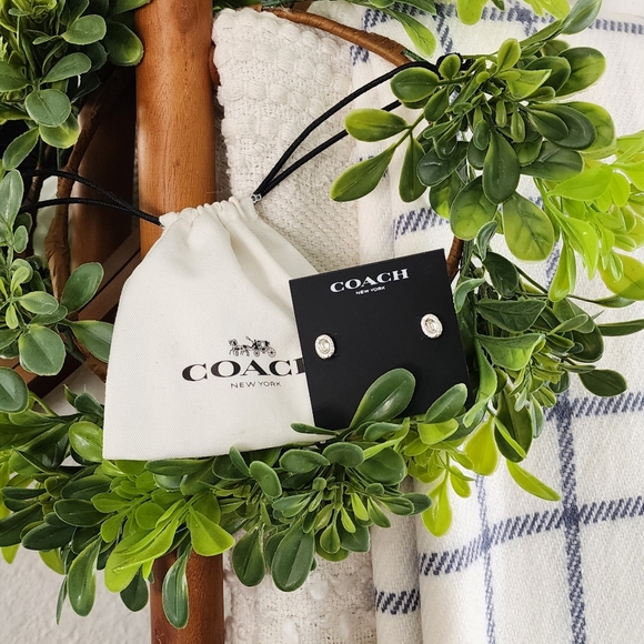 COACH Signature Logo Crystal Stud Earrings - Picture 1 of 5